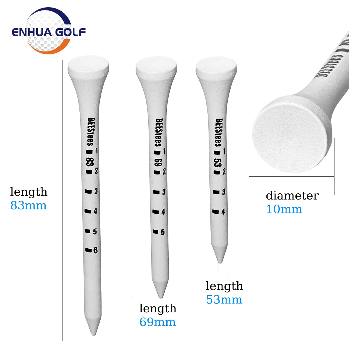 Golf Tees 70mm Wood 100 PCS Professional White Wooden Striped Digital Scale Golf Tees 83mm White Golf Wood Tee Golf Accesories