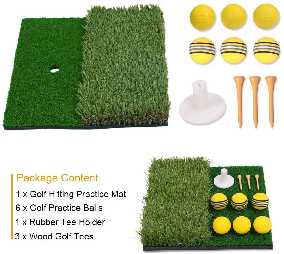Dual Surface Turf Golf Practice Hitting Mat Portable Golf Hitting Mat Rubber Tee Holder and 6 Golf Practice Balls Included