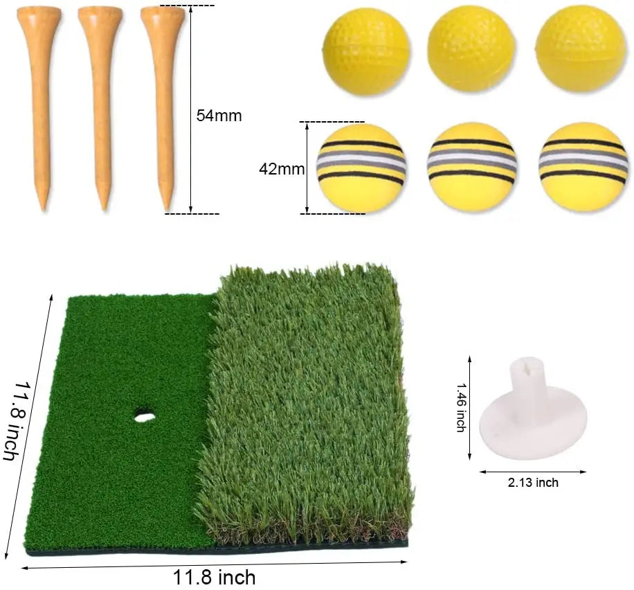 Dual Surface Turf Golf Practice Hitting Mat Portable Golf Hitting Mat Rubber Tee Holder and 6 Golf Practice Balls Included