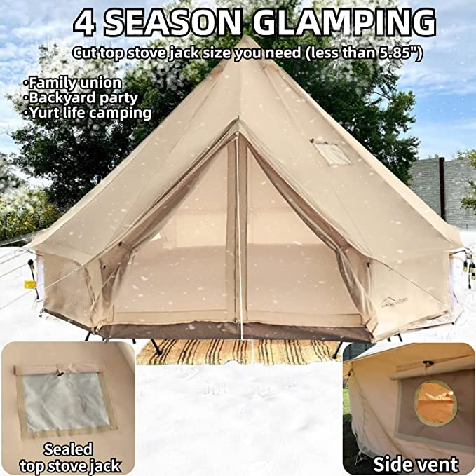 Cotton Canvas Yurt Tent With DIY Cutting Rooftop Stove Jack Bell Tent