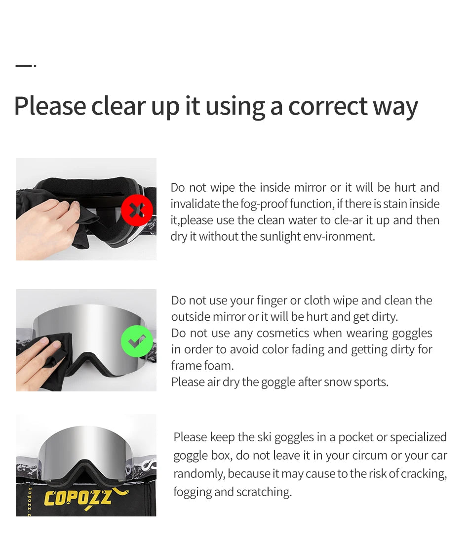 COPOZZ OTG Ski Goggle Snowboard Mask For Men Women Yellow Lens Case Eyewear Kit Cylindrical UV400 Protection Snow Glasses Adult
