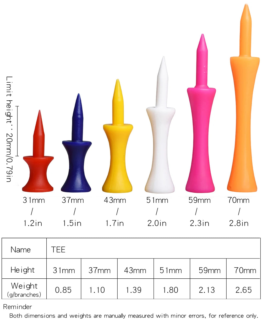 50pcs/pack Tees Step Down Golf Tees Plastic Golf Tee Colorful Best for all Over Sized Drivers, Irons & Hybrids. Longer Drives