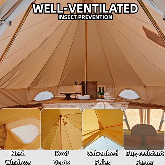 Cotton Canvas Yurt Tent With DIY Cutting Rooftop Stove Jack Bell Tent