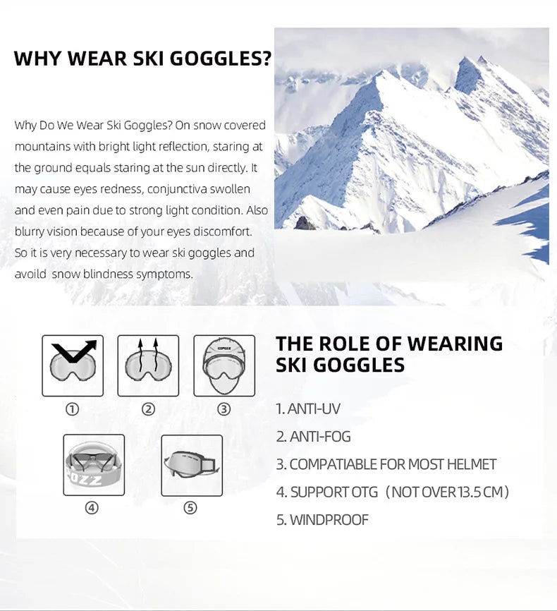 COPOZZ Brand Ski Goggles Men Women double layers big Snowboard Goggles Anti-fog UV400 Skate Skiing Snowboard Goggles