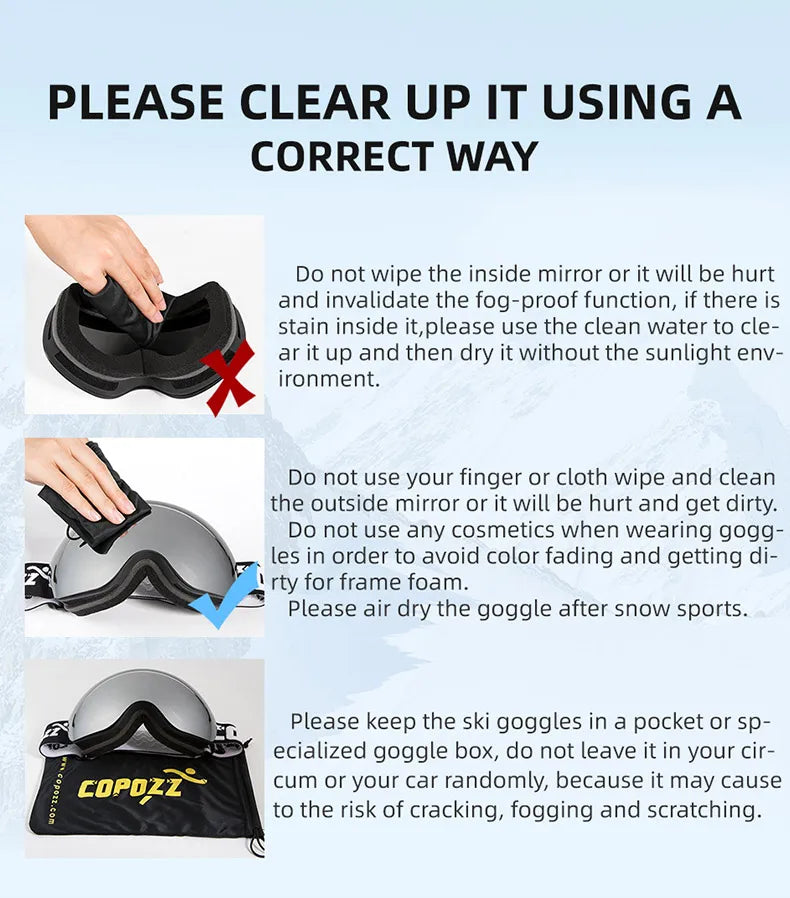 COPOZZ Brand Ski Goggles Men Women double layers big Snowboard Goggles Anti-fog UV400 Skate Skiing Snowboard Goggles