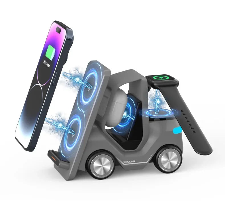 Small Forklift Wireless Charger Fast Charging Charging Station 3 in 1 High Speed Charger Base Stand for Cell Phone IWatch Airpod