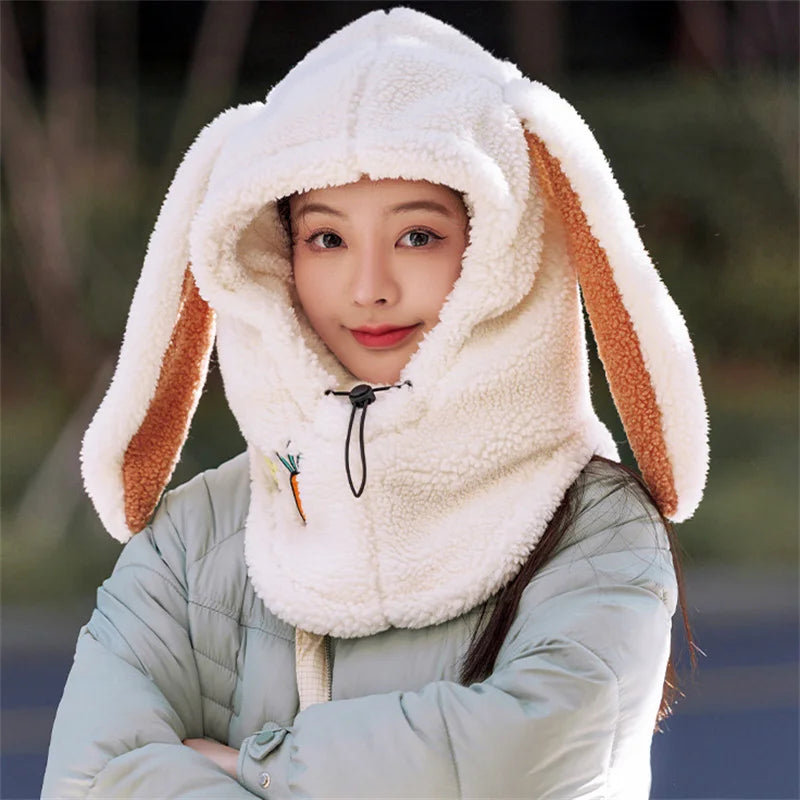 Winter Warm Ski Helmet Cover Comfortable Soft Fleece Skiing Cap Scarf Warmer Cartoon Cute Rabbit Ear Decorative Helmet Cover Hat