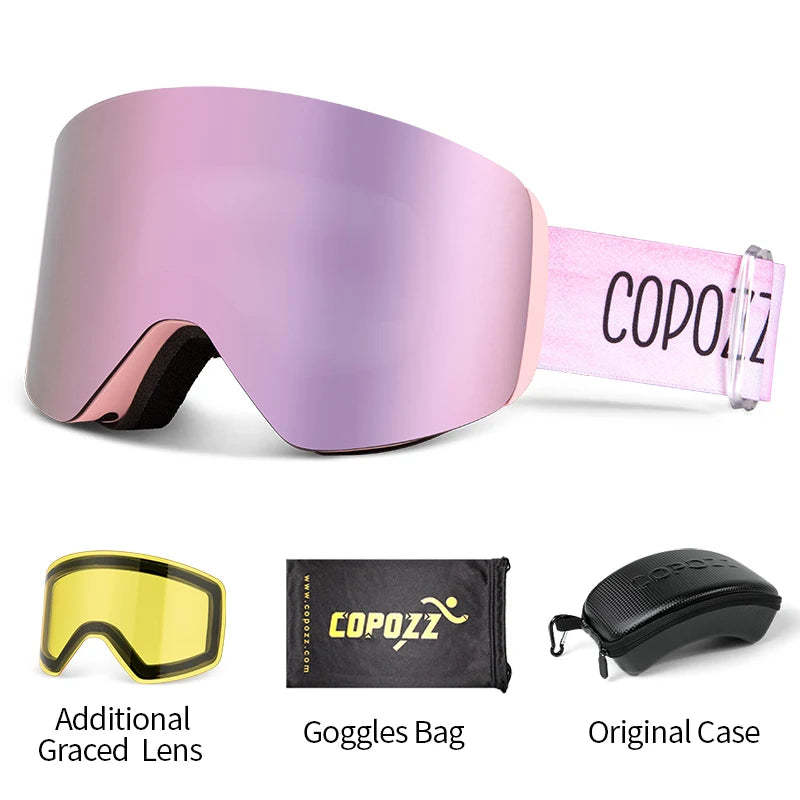 COPOZZ OTG Ski Goggle Snowboard Mask For Men Women Yellow Lens Case Eyewear Kit Cylindrical UV400 Protection Snow Glasses Adult