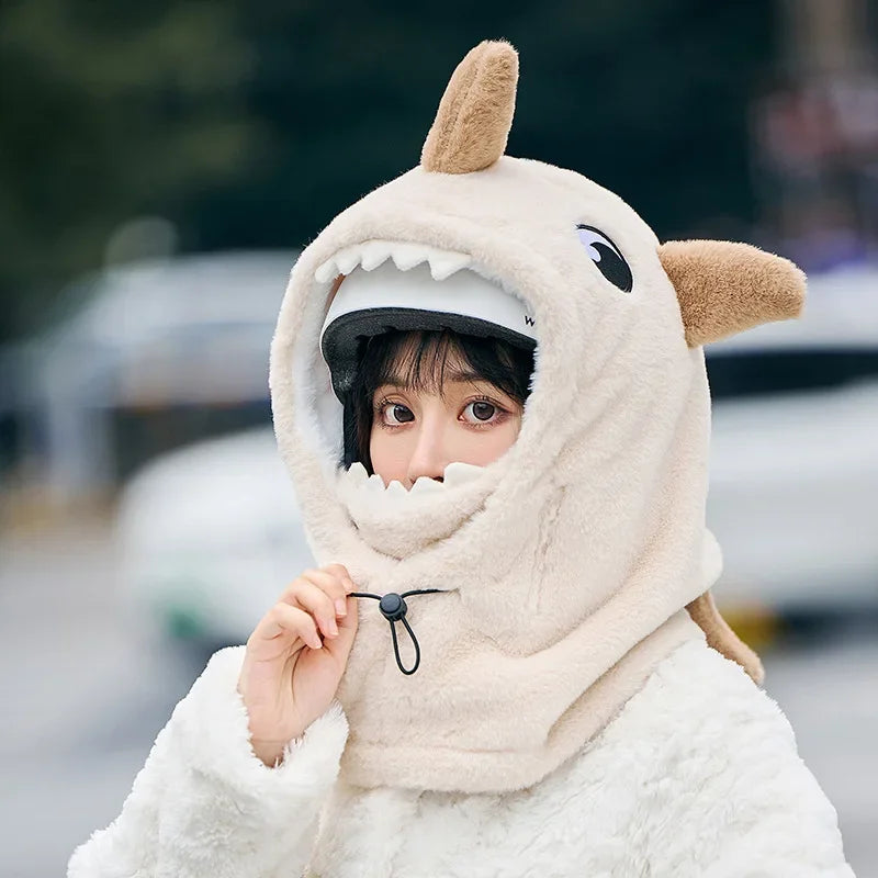 Cartoon Shark Ski Helmet Cover Winter Warm Comfortable Soft Fleece Skiing Head Warmer Cute Ski Helmet Hood Neck Warmer