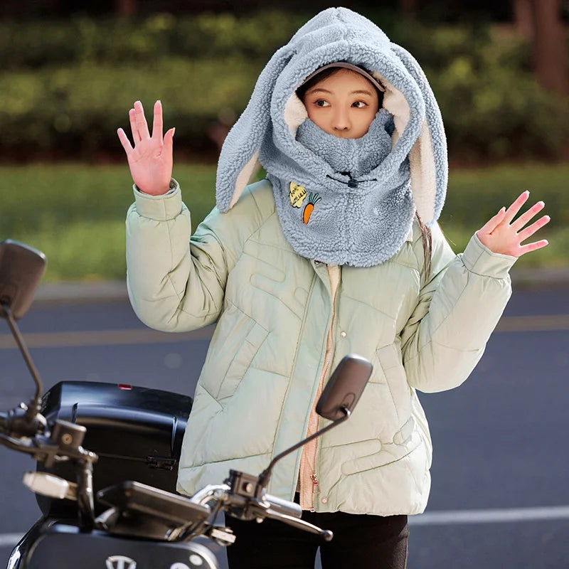 Winter Warm Ski Helmet Cover Comfortable Soft Fleece Skiing Cap Scarf Warmer Cartoon Cute Rabbit Ear Decorative Helmet Cover Hat
