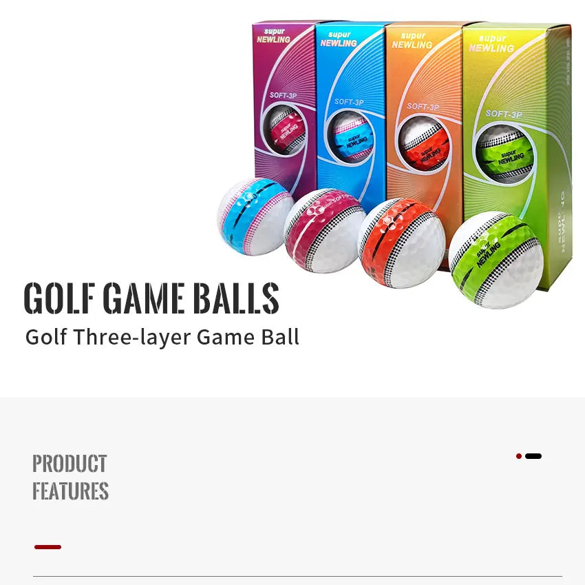 3pcs/box Supur NEWNING Golf Games Ball Three layer Ball for Professional Competition Game Gift for Golfers 4 Colors