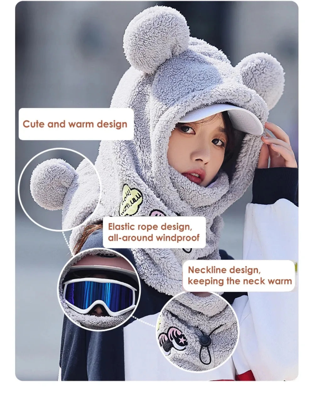 Animal Ear Ski Helmet Cover Bear Cat Ear Skiing Warmer Comfortable Soft Fleece Winter Warm Skiing Head Warmer Ski Accessories