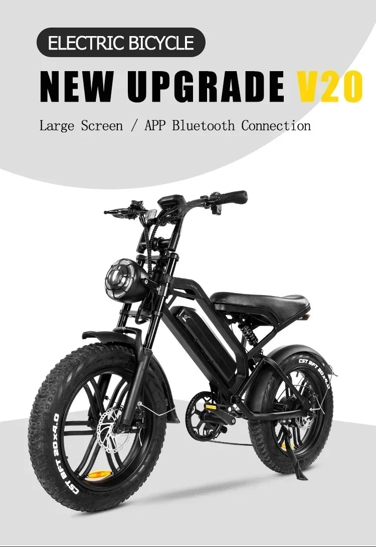 Upgraded Mode V20 Electric Bicycle 1000W 15AH Ebike 20 Inch Fat Tire Electric City Mountain Bike Unisex Electric Bike
