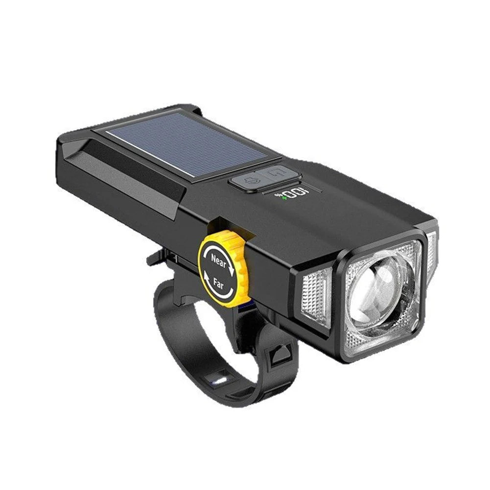 Solar Bike Front Light USB Rechargeable Super Bright Bike Light Power Display High Brightness Bike Flashlight for Night Riding