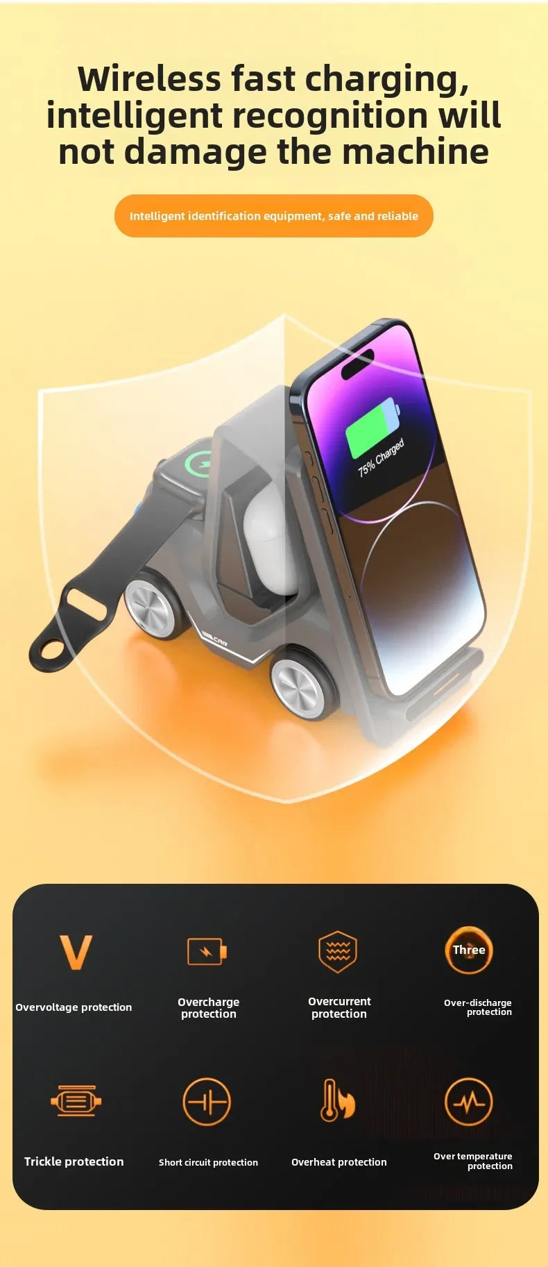 Small Forklift Wireless Charger Fast Charging Charging Station 3 in 1 High Speed Charger Base Stand for Cell Phone IWatch Airpod