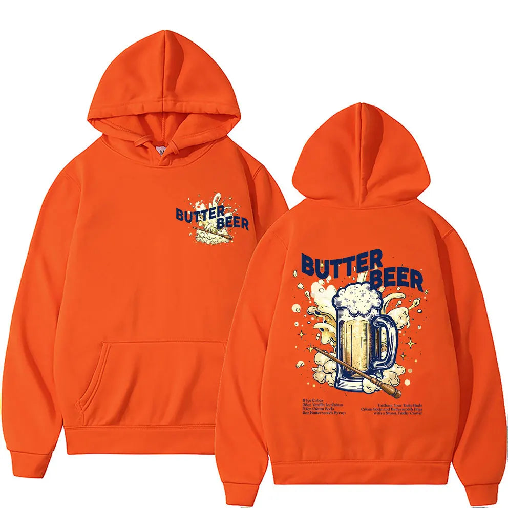 Funny Butter Beer Graphic Print Hoodie Men Women Fashion Casual Oversized Pullover Male High Quality Fleece Cotton Sweatshirt