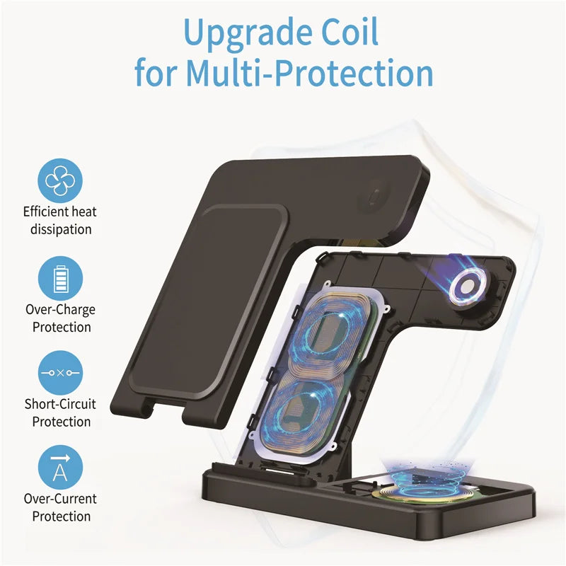 Fast 3 in 1 Wireless Charging Station Foldable Phone Wireless Charger Stand Pad for iPhone 16 15 14 13 12 Pro AirPods iWatch 1-9