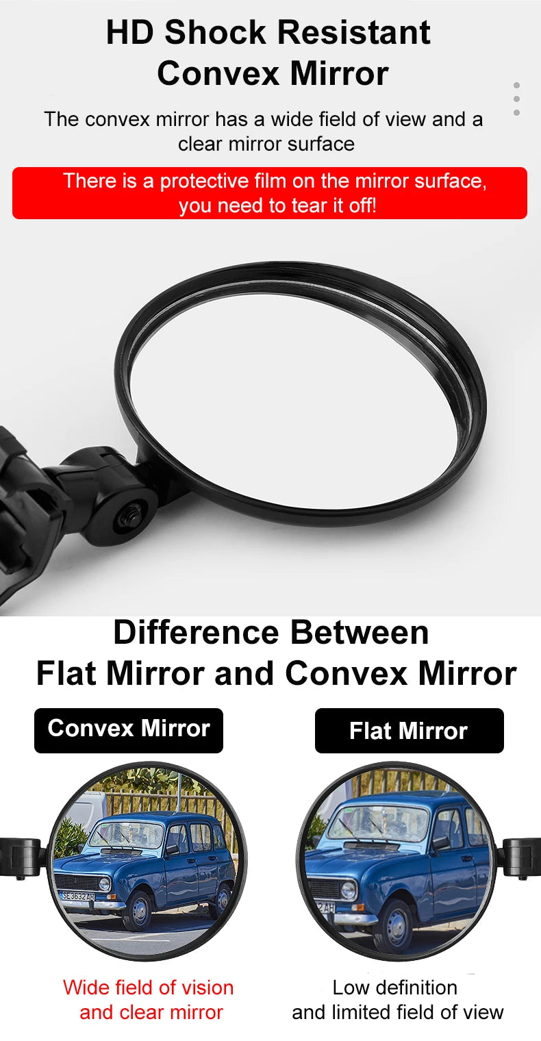 2PCS Bicycle Rearview Mirror 360 Degree Adjustable Rotatable Universal Cycling Handlebar Rear View Mirrors for MTB Road Bike
