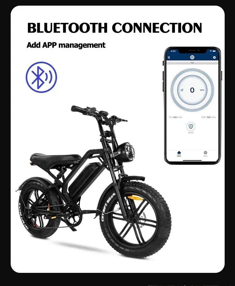 Upgraded Mode V20 Electric Bicycle 1000W 15AH Ebike 20 Inch Fat Tire Electric City Mountain Bike Unisex Electric Bike