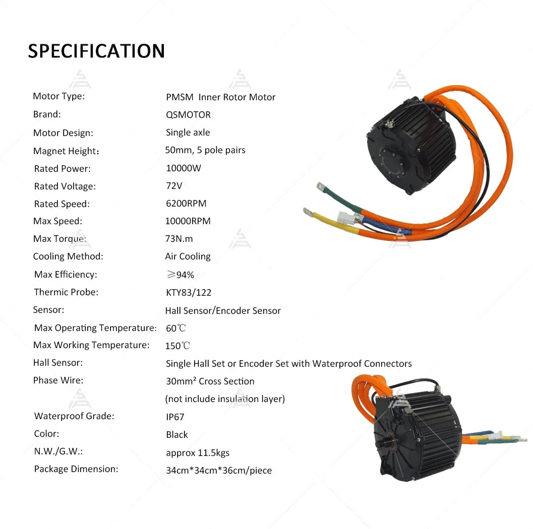 QSMOTOR 165 10000W 72V 50H Hall and Encoder PMSM Mid drive Motor for Light Bee