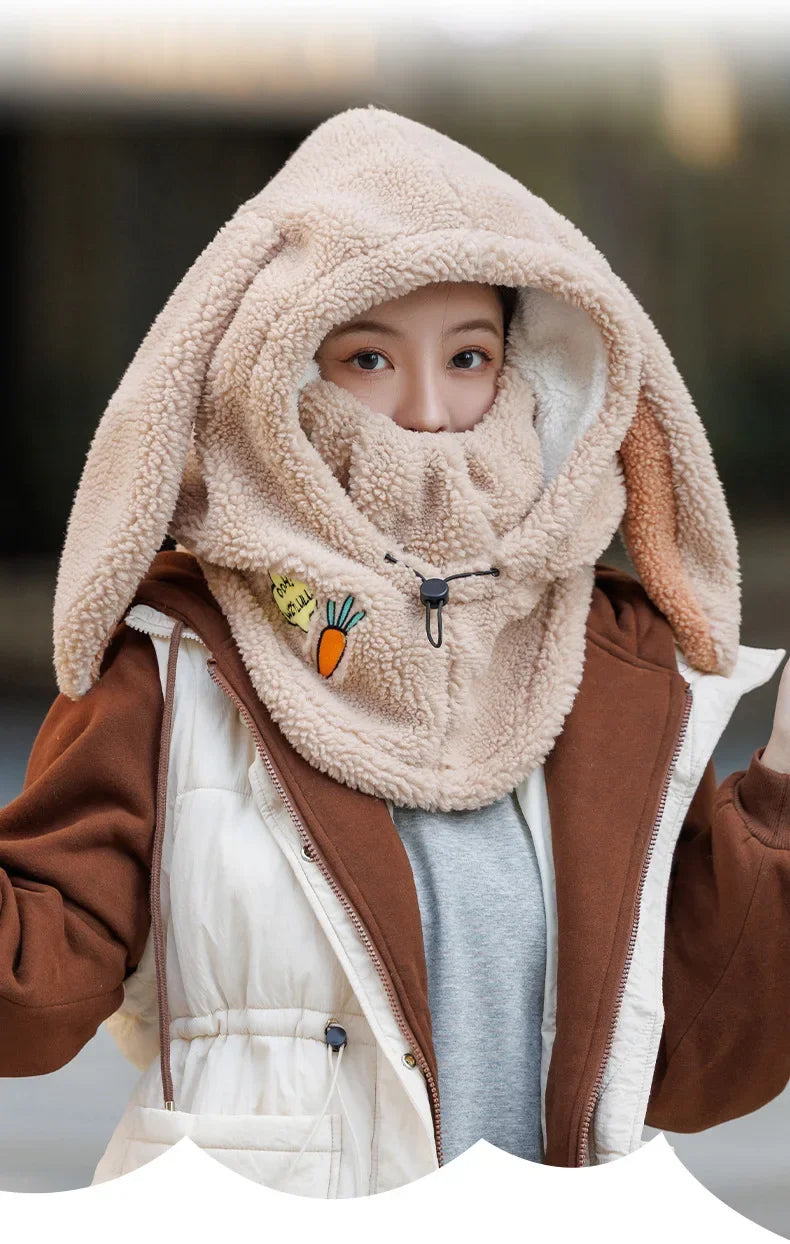 Winter Warm Ski Helmet Cover Comfortable Soft Fleece Skiing Head Warmer Cartoon Cute Rabbit Ear Decorative Helmet Cover Hat