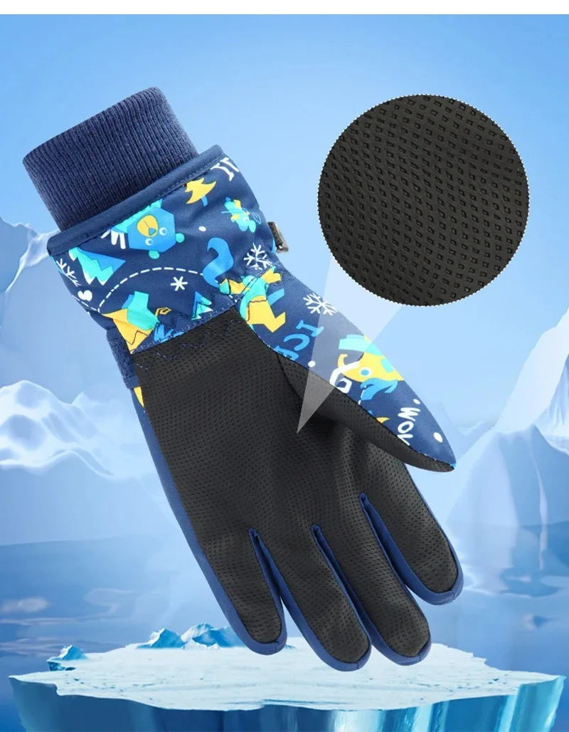 Winter Children Ski Gloves Thicken Waterproof Kids Gloves Snowboard Riding Snow Child Winter Gloves for Boys Girls 4-13Y