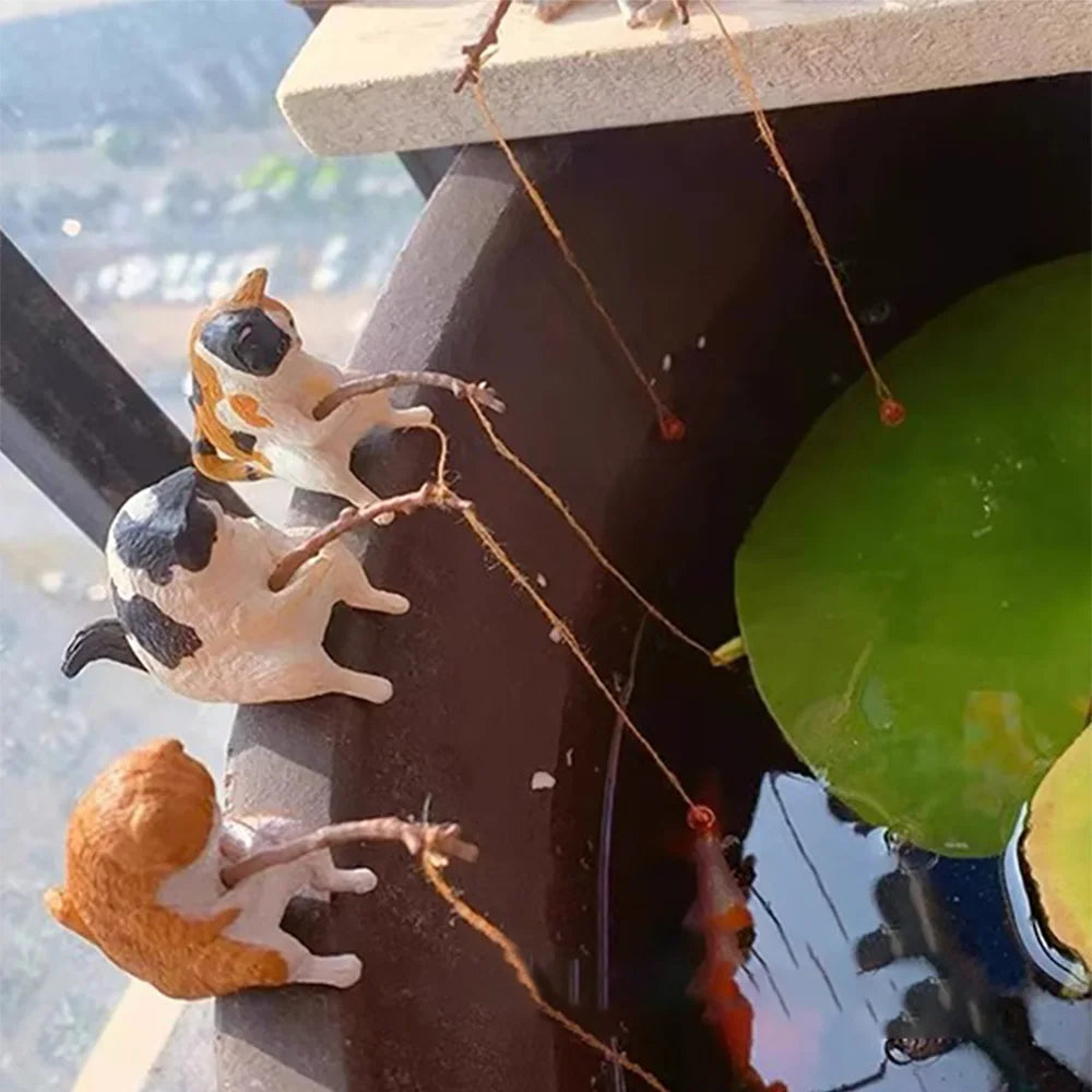 Fish Tank Fishing Cat Hanging Creative Landscape Office Ornaments Fishing Fun Mini Decorative Micro-Landscape