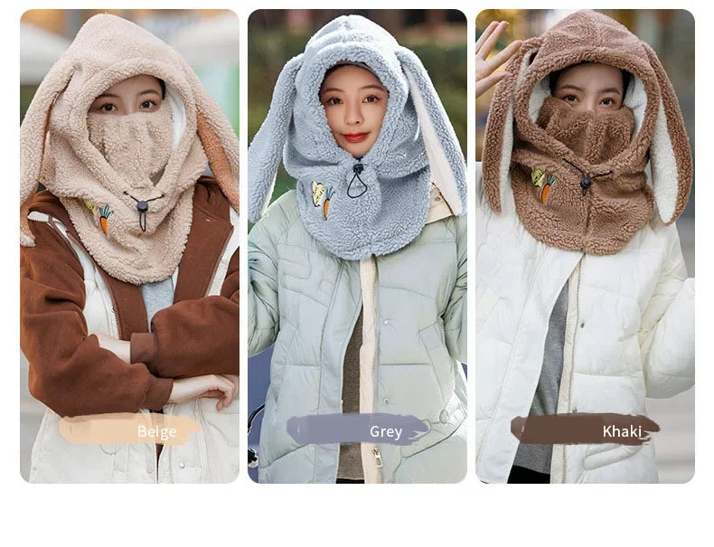 Winter Warm Ski Helmet Cover Comfortable Soft Fleece Skiing Head Warmer Cartoon Cute Rabbit Ear Decorative Helmet Cover Hat