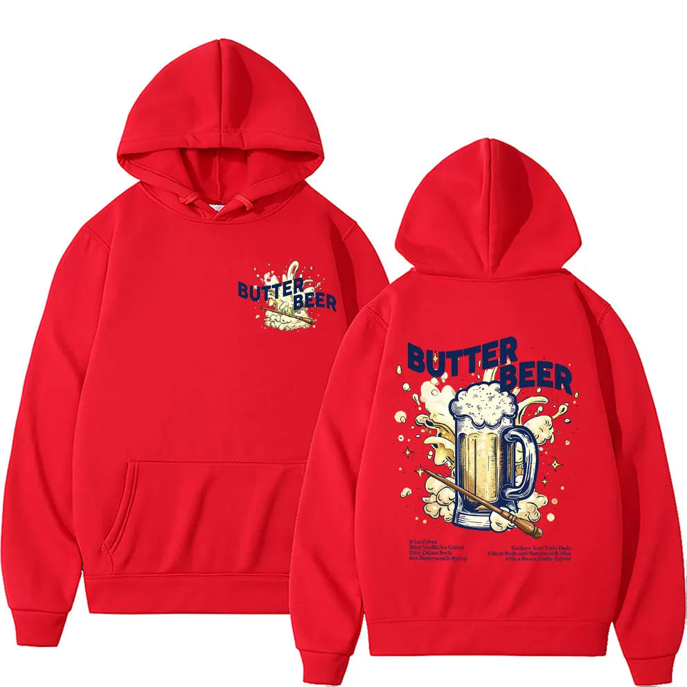 Funny Butter Beer Graphic Print Hoodie Men Women Fashion Casual Oversized Pullover Male High Quality Fleece Cotton Sweatshirt