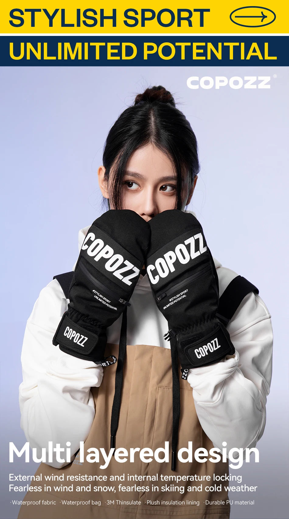 COPOZZ 3M Thinsulate Thick Adult Teenage Professional Snowboard Ski Gloves Windproof Winter Warm Thermal Snow Mittens Snowmobile