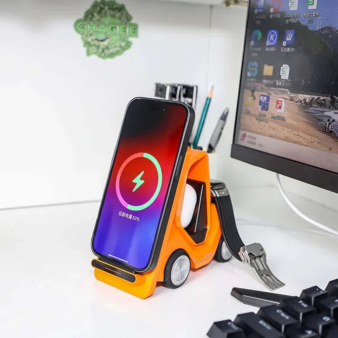 Small Forklift Wireless Charger Fast Charging Charging Station 3 in 1 High Speed Charger Base Stand for Cell Phone IWatch Airpod