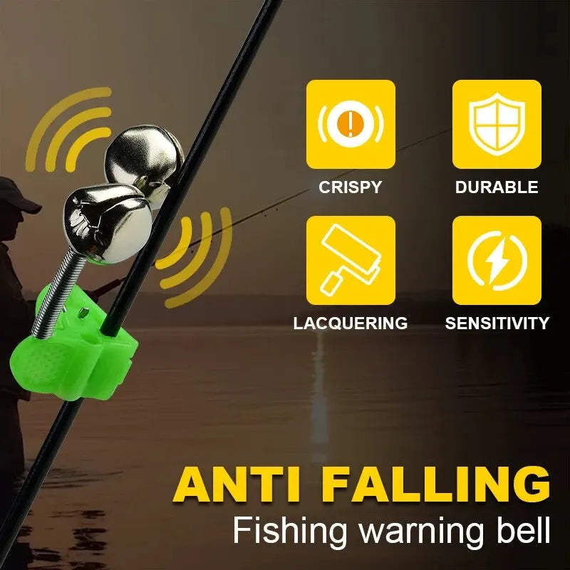5/10pcs Fishing Bite Alarms Fishing Rod Bells Tip Clip Bells Ring Green ABS Fishing Accessory Outdoor Pole Fish Bites Indicators
