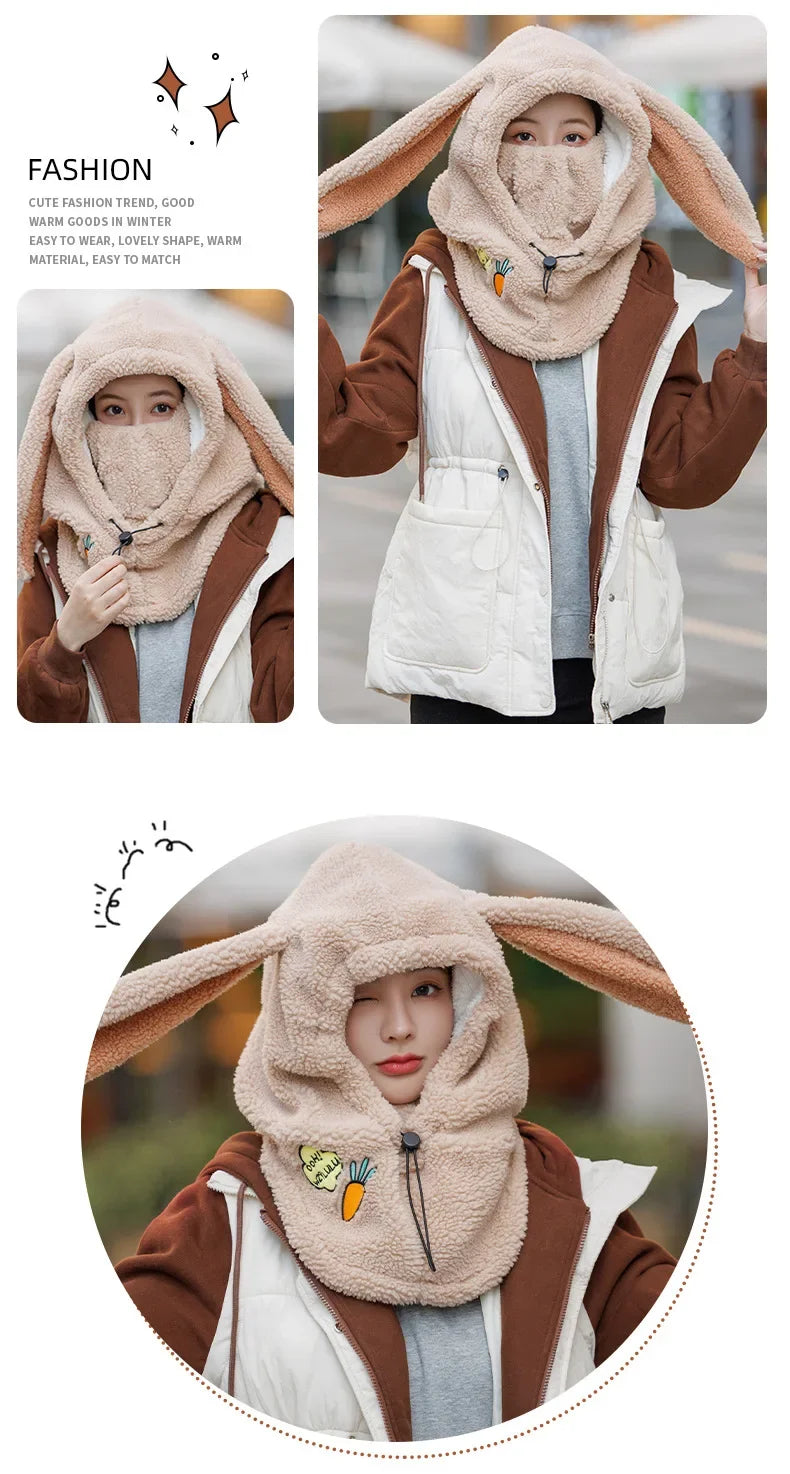 Winter Warm Ski Helmet Cover Comfortable Soft Fleece Skiing Head Warmer Cartoon Cute Rabbit Ear Decorative Helmet Cover Hat