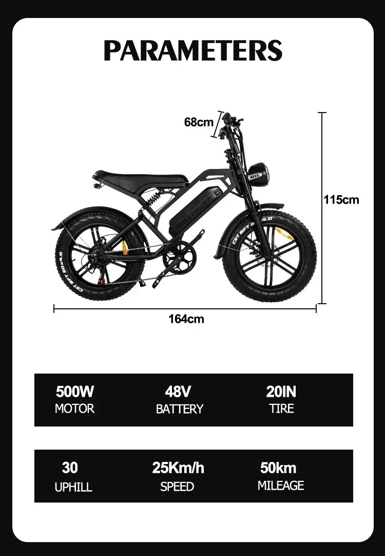 Upgraded Mode V20 Electric Bicycle 1000W 15AH Ebike 20 Inch Fat Tire Electric City Mountain Bike Unisex Electric Bike