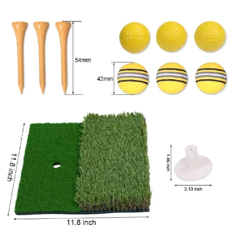 Dual Surface Turf Golf Practice Hitting Mat Portable Golf Hitting Mat Rubber Tee Holder and 6 Golf Practice Balls Included