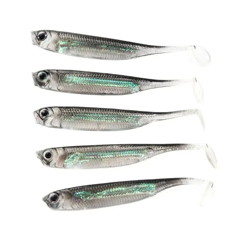 5pcs/lot Fishing Soft Bait T Tail Fish Fishing Lures Rainbow Color Sequin Swing Fishing Spinner Bait