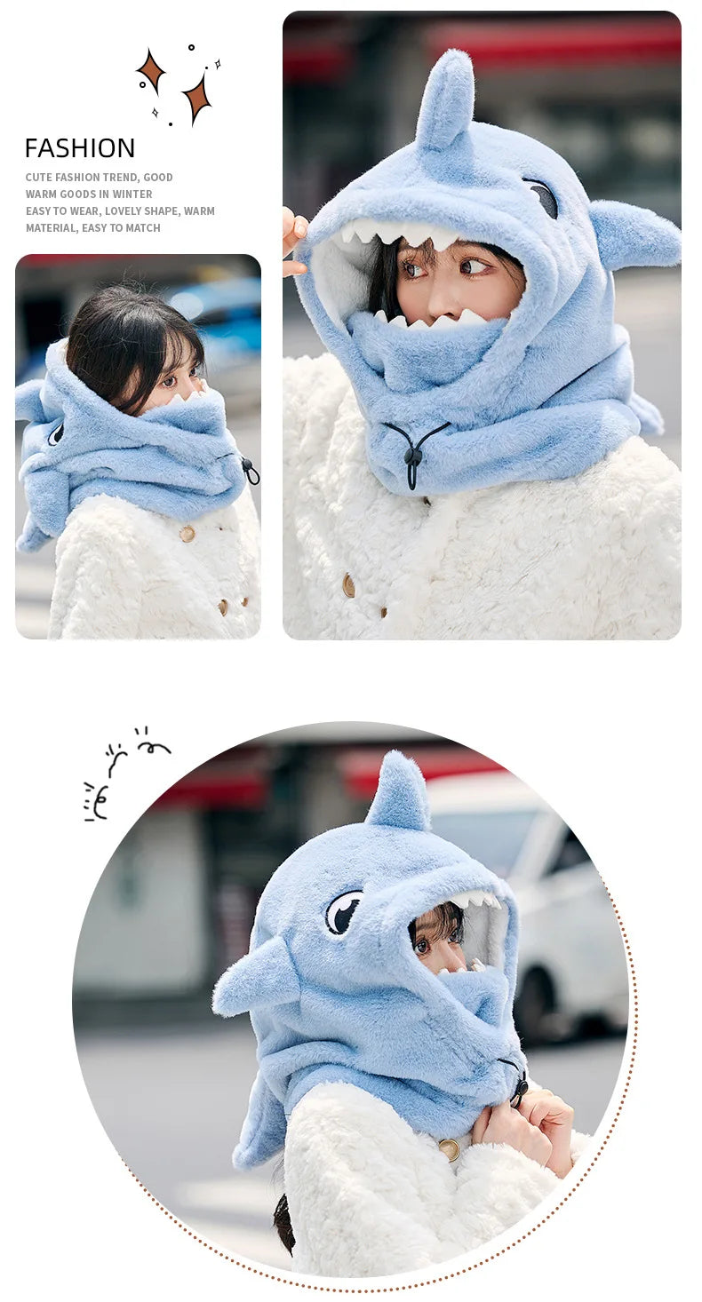 Cartoon Shark Ski Helmet Cover Winter Warm Comfortable Soft Fleece Skiing Head Warmer Cute Ski Helmet Hood Neck Warmer