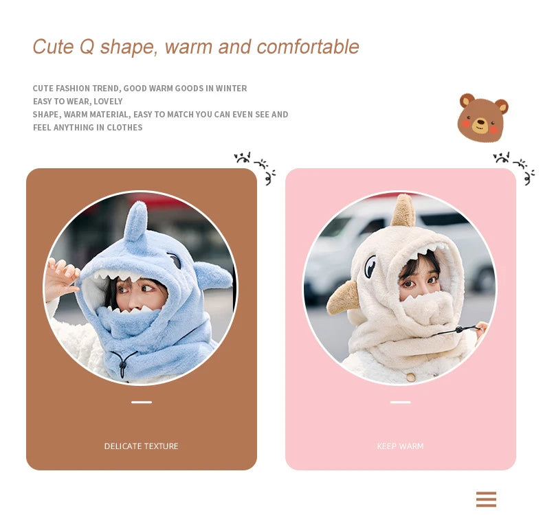 Cartoon Shark Ski Helmet Cover Winter Warm Comfortable Soft Fleece Skiing Head Warmer Cute Ski Helmet Hood Neck Warmer