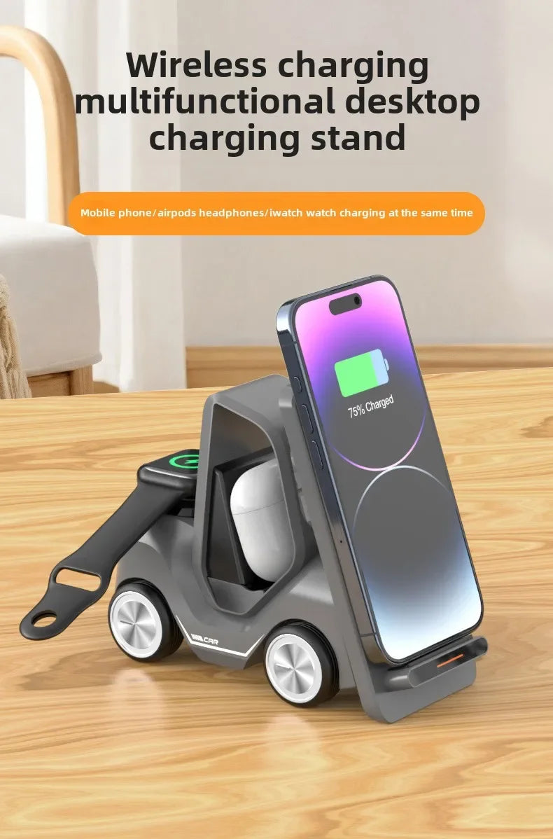 Small Forklift Wireless Charger Fast Charging Charging Station 3 in 1 High Speed Charger Base Stand for Cell Phone IWatch Airpod