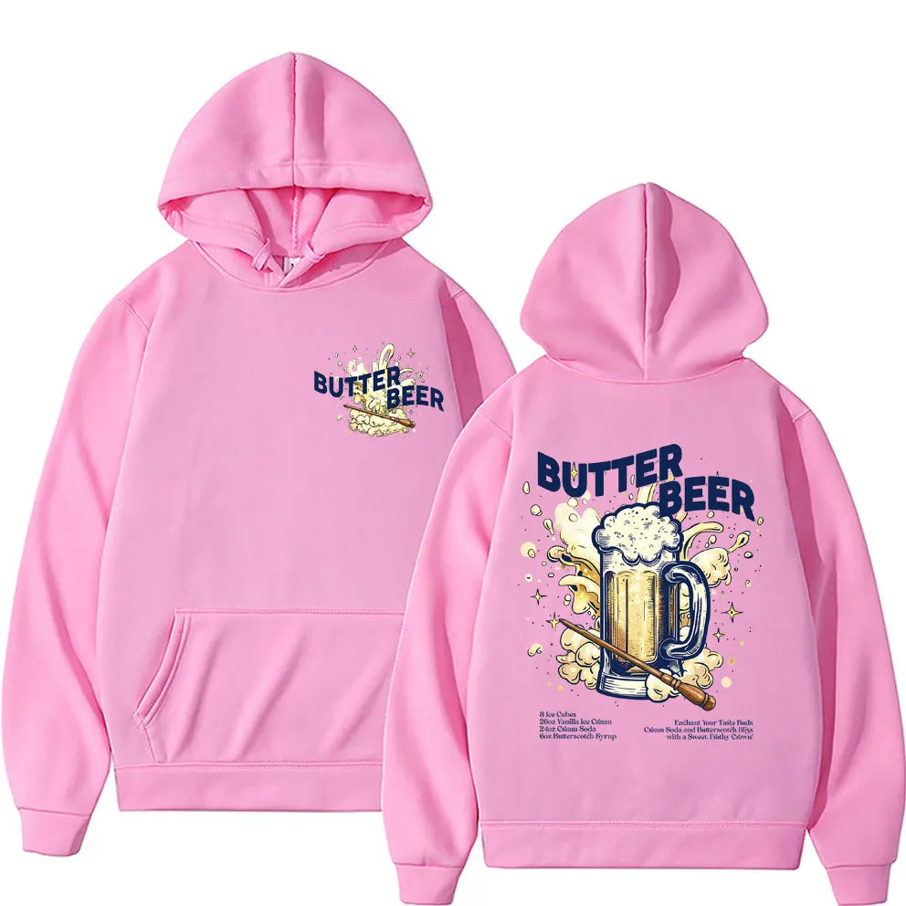 Funny Butter Beer Graphic Print Hoodie Men Women Fashion Casual Oversized Pullover Male High Quality Fleece Cotton Sweatshirt