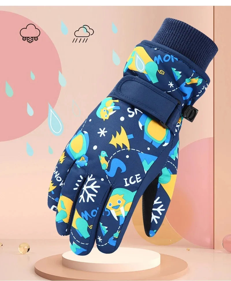 Winter Children Ski Gloves Thicken Waterproof Kids Gloves Snowboard Riding Snow Child Winter Gloves for Boys Girls 4-13Y