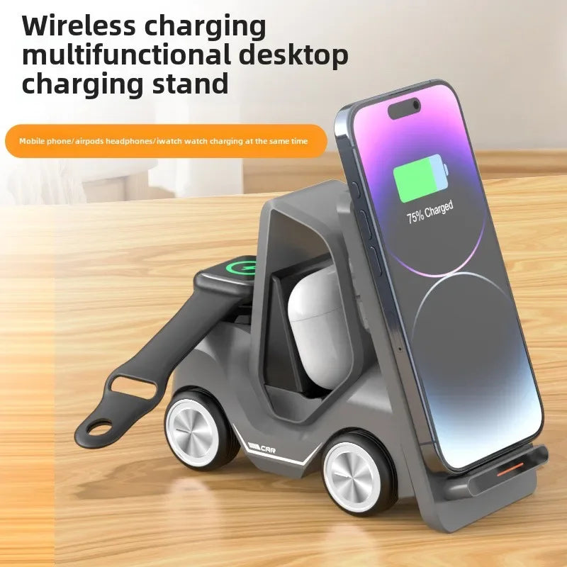 Small Forklift Wireless Charger Fast Charging Charging Station 3 in 1 High Speed Charger Base Stand for Cell Phone IWatch Airpod