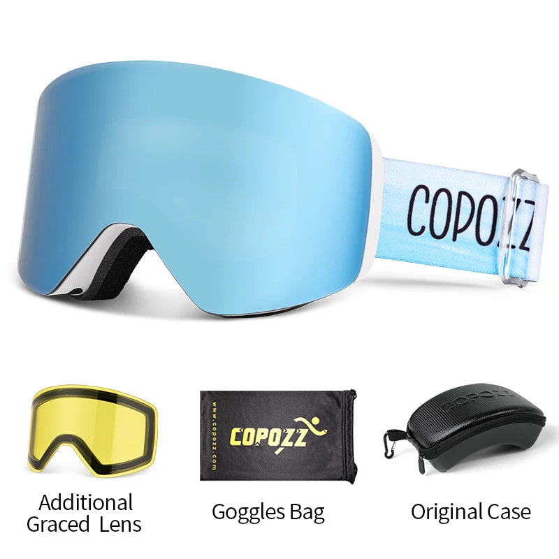 COPOZZ OTG Ski Goggle Snowboard Mask For Men Women Yellow Lens Case Eyewear Kit Cylindrical UV400 Protection Snow Glasses Adult