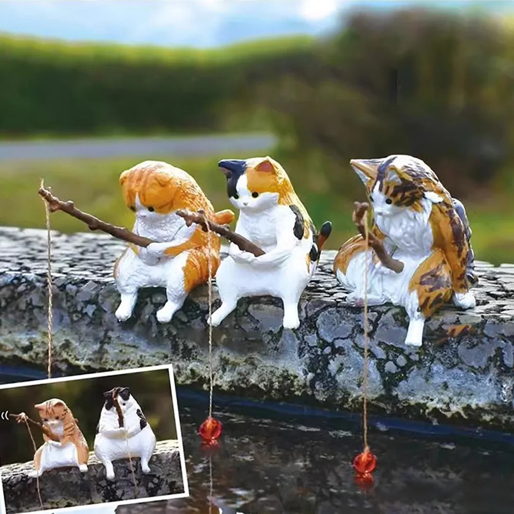 Fish Tank Fishing Cat Hanging Creative Landscape Office Ornaments Fishing Fun Mini Decorative Micro-Landscape