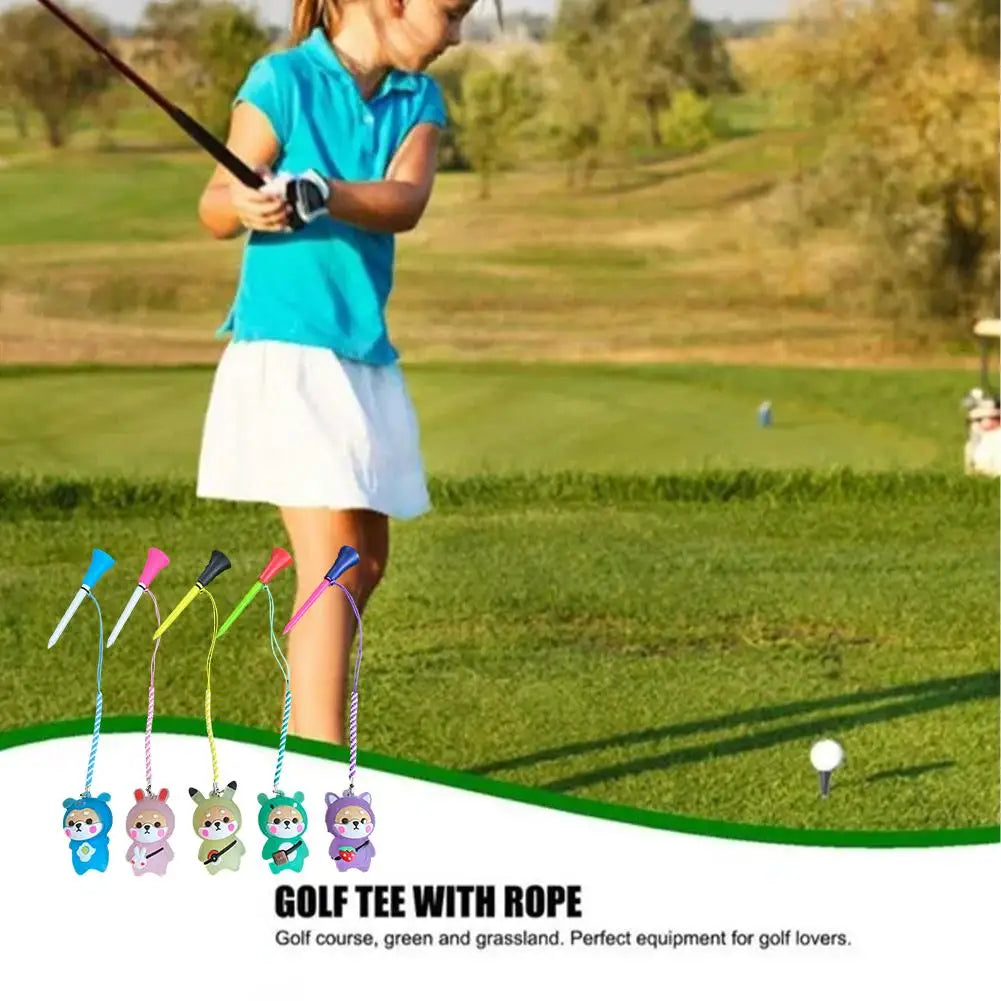 1Pcs Golf Rubber Tees With Flashing Light Cartoon Cute Prevent Loss Golf Ball Holder With Braided Rope Outdoor Golf Accessory