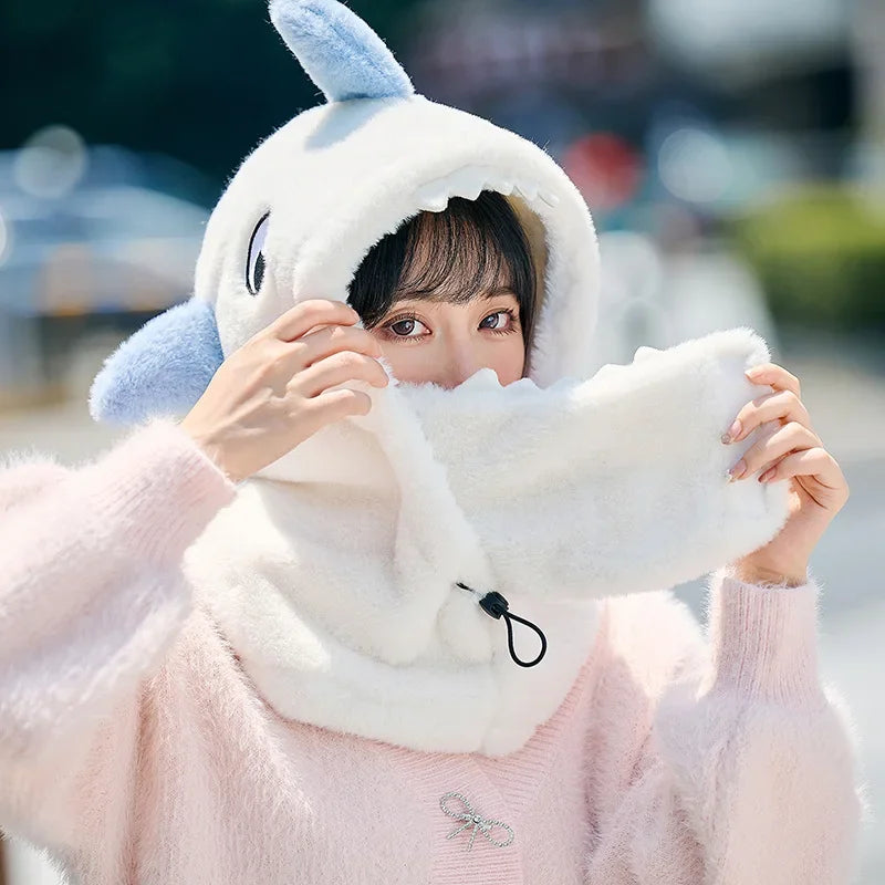 Cartoon Shark Ski Helmet Cover Winter Warm Comfortable Soft Fleece Skiing Head Warmer Cute Ski Helmet Hood Neck Warmer