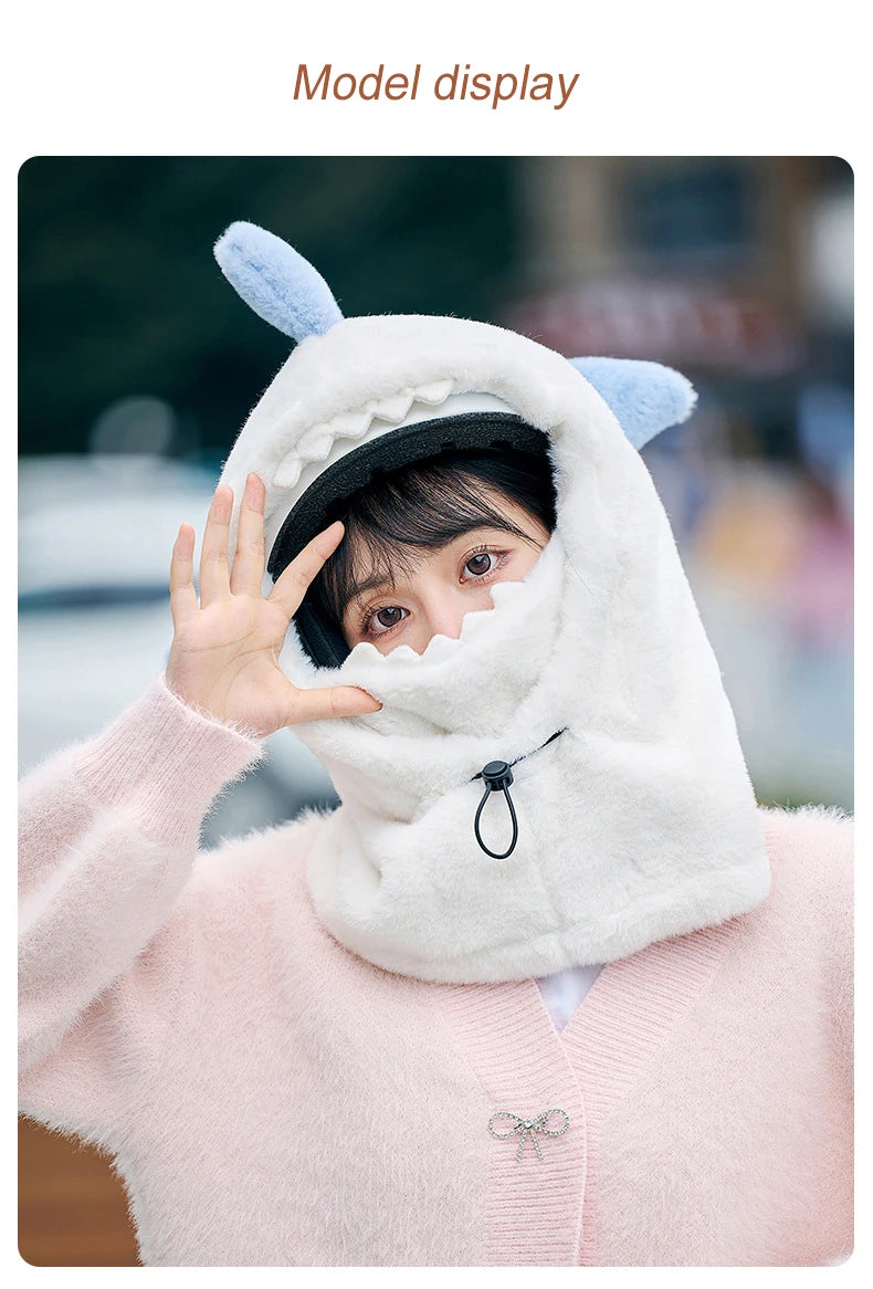 Cartoon Shark Ski Helmet Cover Winter Warm Comfortable Soft Fleece Skiing Head Warmer Cute Ski Helmet Hood Neck Warmer