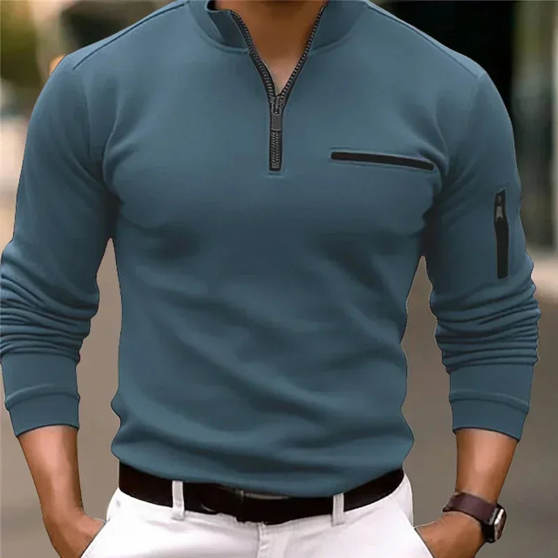 Men's Long Sleeve Polo Shirt Fashion Solid Color Leisure Sports Pullover Golf Slim T-shirt Business Casual Men's Wear.