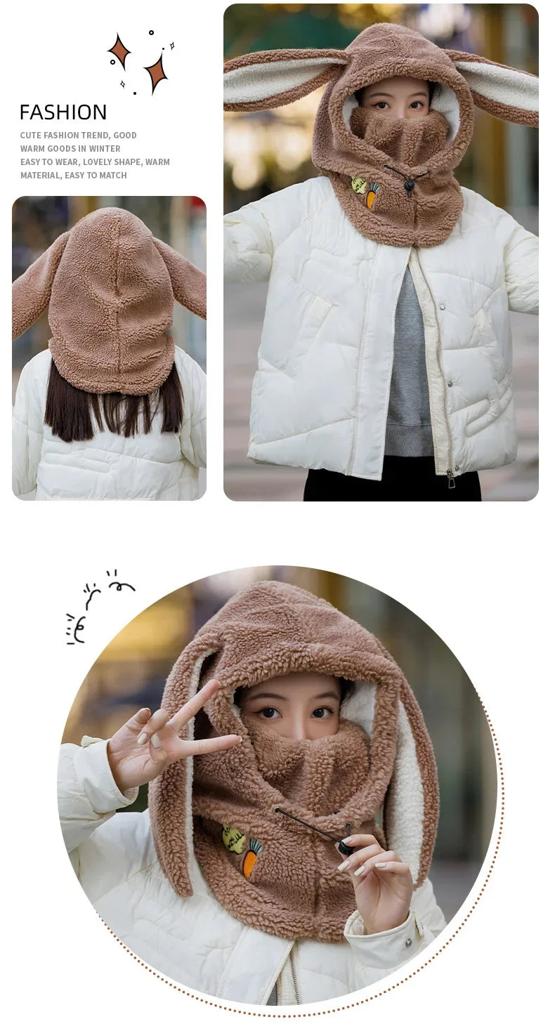 Winter Warm Ski Helmet Cover Comfortable Soft Fleece Skiing Head Warmer Cartoon Cute Rabbit Ear Decorative Helmet Cover Hat