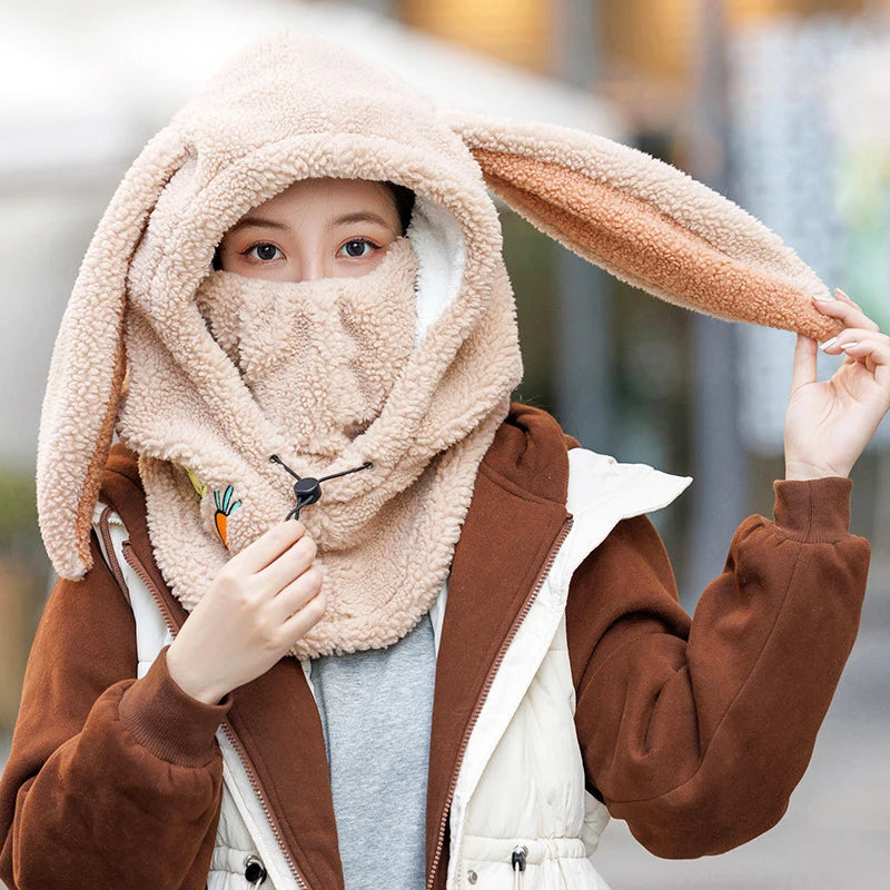 Winter Warm Ski Helmet Cover Comfortable Soft Fleece Skiing Cap Scarf Warmer Cartoon Cute Rabbit Ear Decorative Helmet Cover Hat